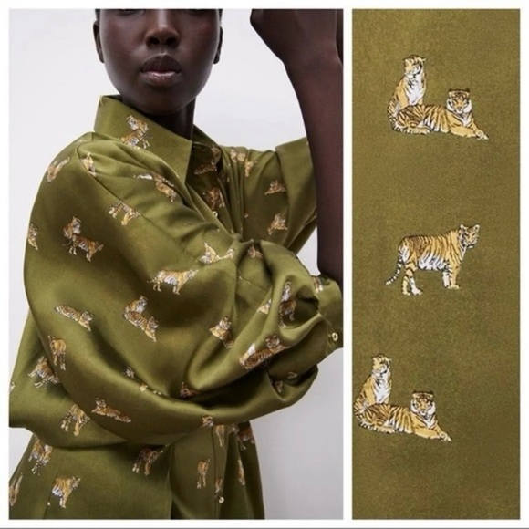 Zara Novelty Tiger Print Button Down Midi Shirt Dress EUC Size Large - Picture 12 of 14